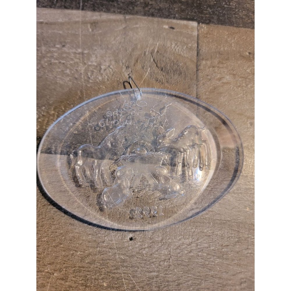 Clear Acrylic oval nativity baby Jesus 1992 joy to the world ornament Xmas decor